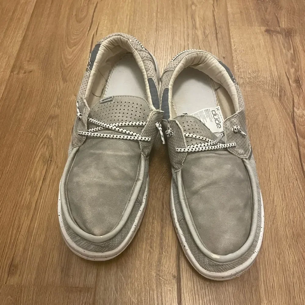 HEYDUDE Men's Slip on Grey Welsh Grip Mix Oyster Shoes Size 14 Comfort No insole